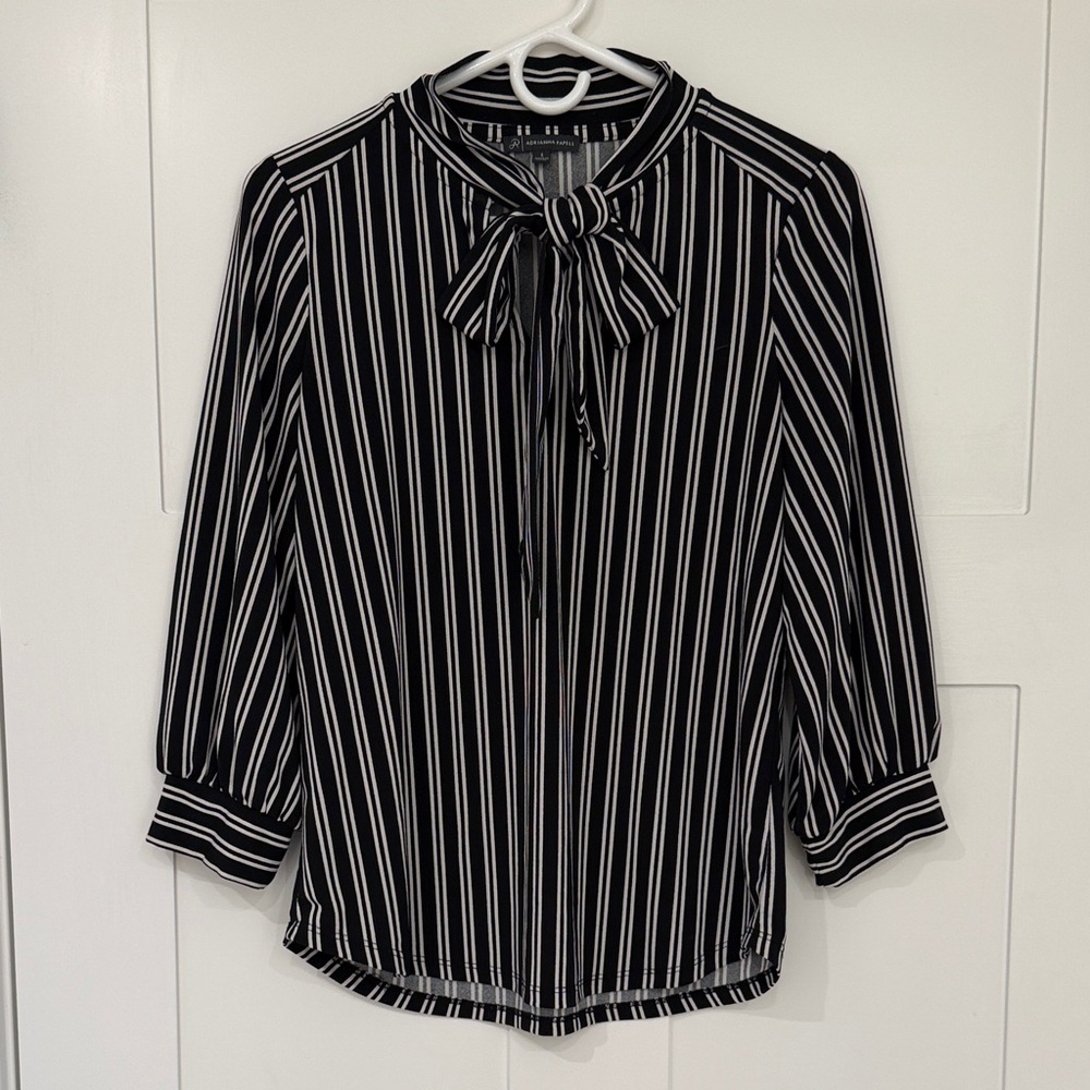 Adrianna Papell Black and White‎ Striped Blouse